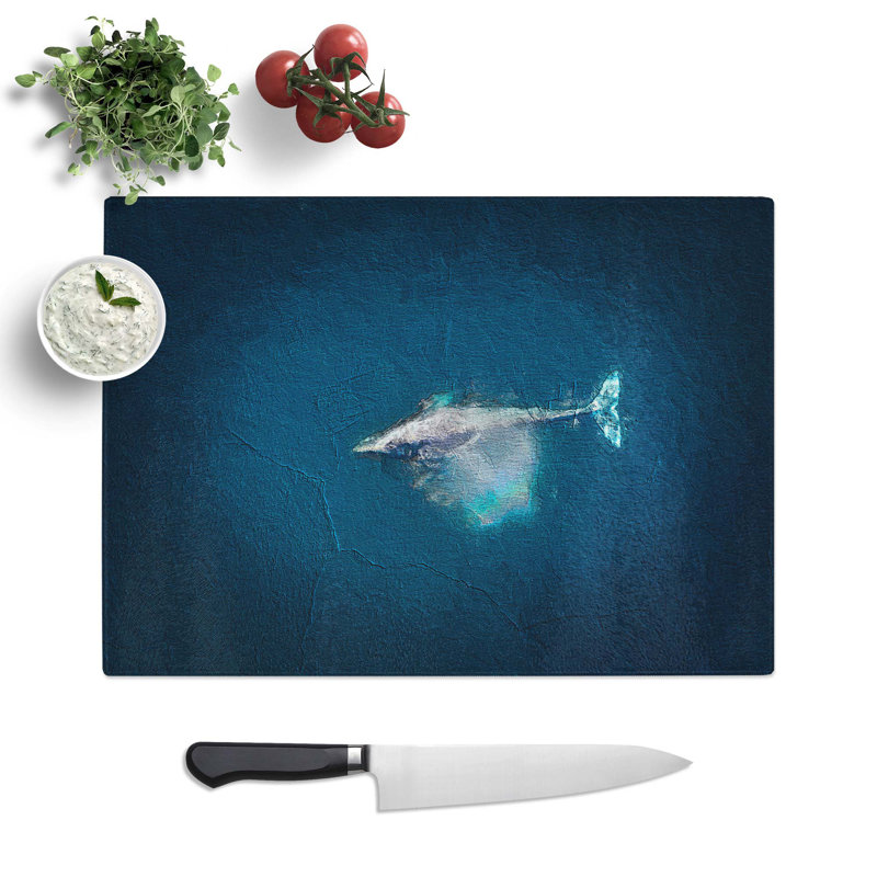 Tempered Glass Swimming Dolphin Chopping Board, 39 cm W x 28.5 cm L