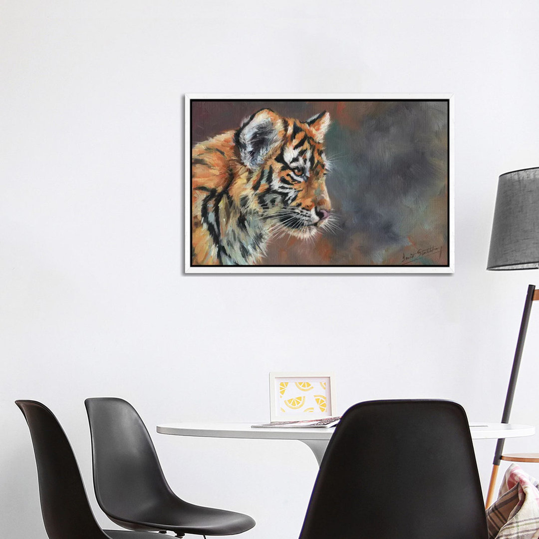 Tigerjunges Porträt in Öl von David Stribbling - Galerie-umwickelte Leinwand Giclée auf Leinwand