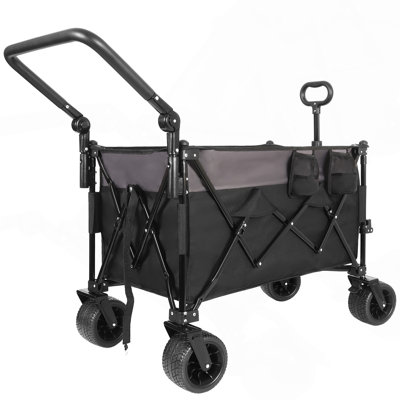 Chariot pliant multifonctionnel à pousser et à tirer avec poignée rotative, chariot utilitaire robuste de grande capacité avec roues tout-terrain à 360°, noir et gris