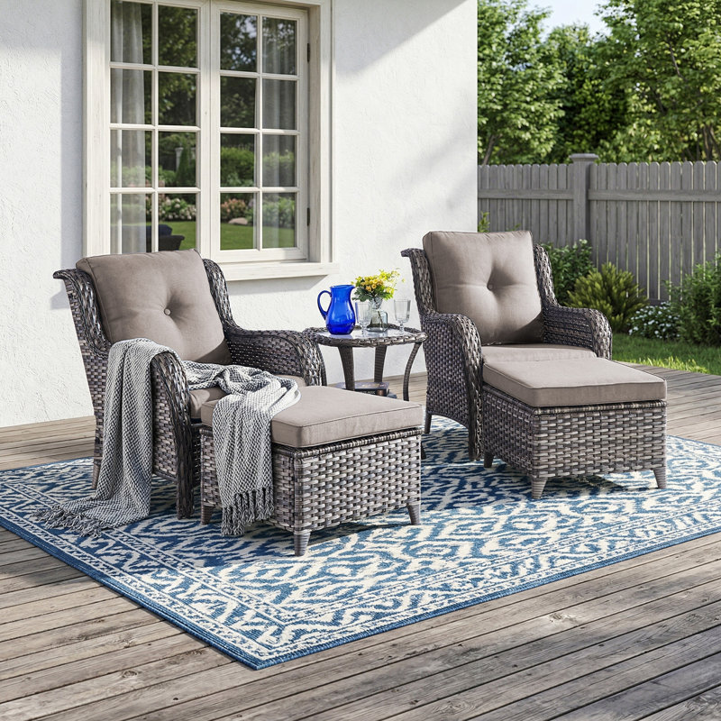 Carolina Wicker 2 - Person Patio Conversation Set with Cushions, Gray