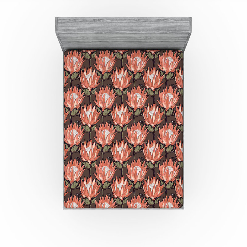 Ambesonne Nature Fitted Sheet Leaves Botanical Style Art, Full Fitted Sheet, Coral/Brown/Sage Green Floral