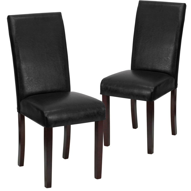 Chaises de salle à manger rembourrées à dossier traditionnel LeatherSoft, Noir