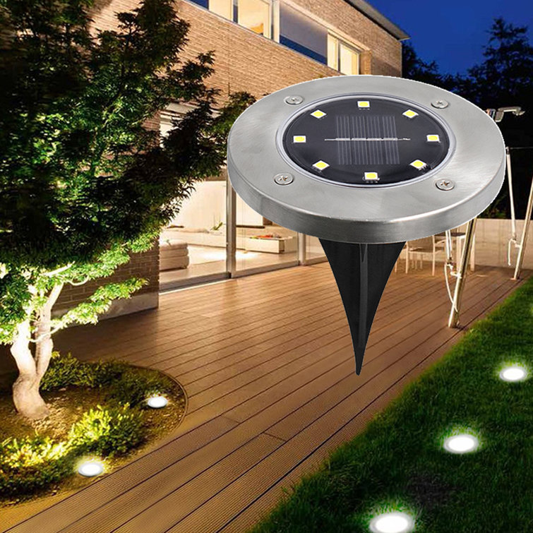 Genkent Low Voltage Solar Ground Lights 8 LED Garden Waterproof Disk Light  Outdoor Pathway Metal Well Light & Reviews