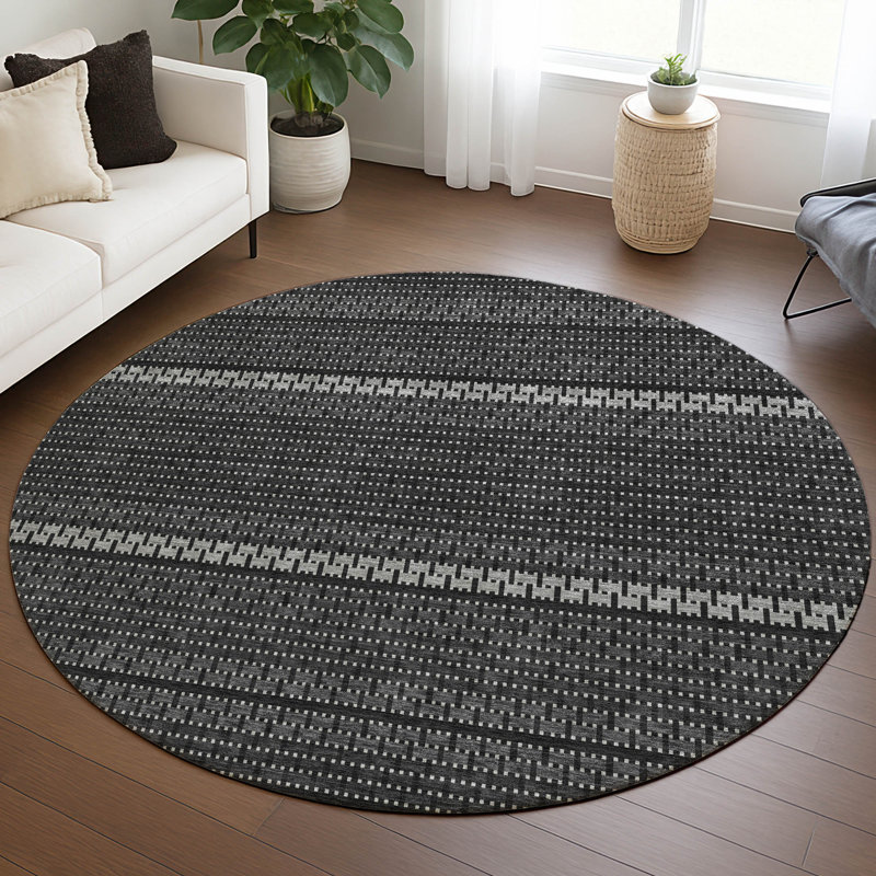 Machine Washable Indoor/Outdoor Lockway ACN2427 Stripes Rug, Round 8'