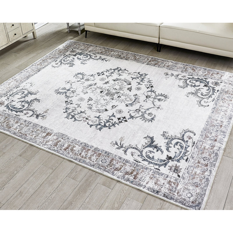 Laiden Oriental Non-Slip Machine Washable Vintage Neutral Area Rug for Living Room, Bedroom, Hallway Runner Indoor Rugs