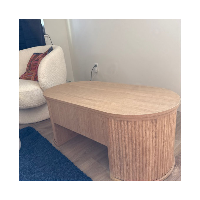 39.37'' W Oval Lift Top Coffee Table With Storage - Natural