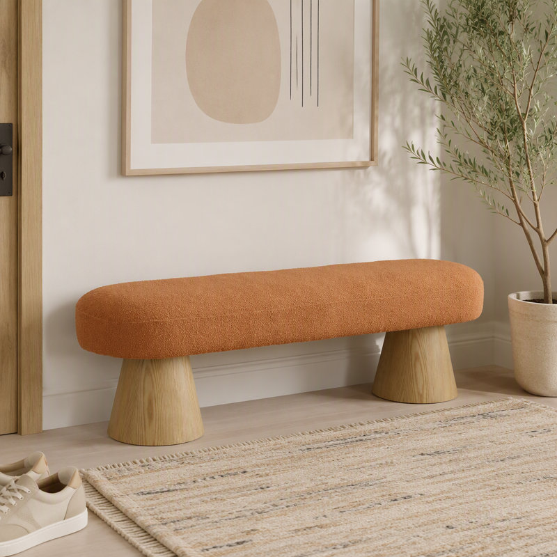 Boucle Upholstered Bench, Orange