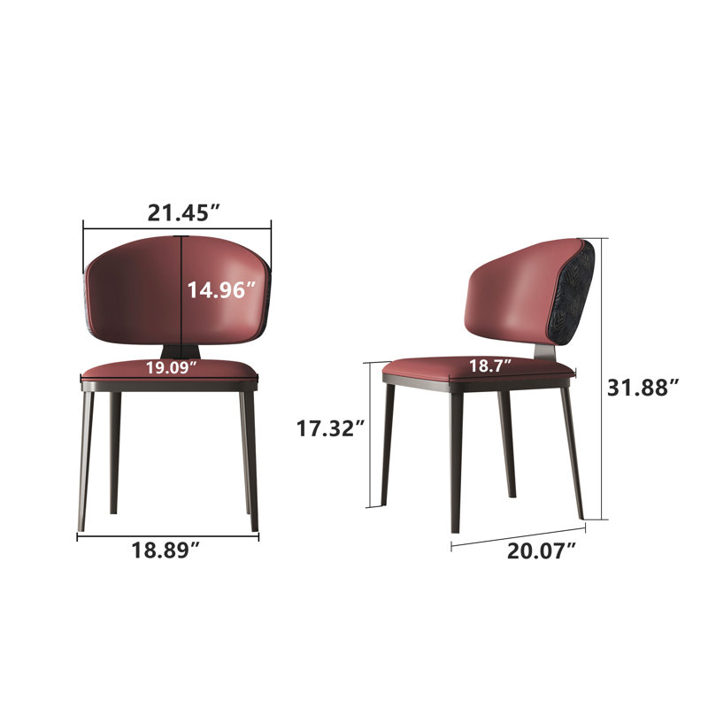 Chaise de salle à manger moderne en simili cuir Cathelijn, ensemble de 2, pieds en métal noir, Rouge