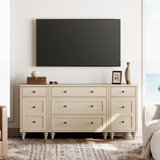 TV Stand With 5 Dressers, 3-In-1 TV Console Table For 43/50/65/70 Inch TV, Entertainment Center With With Charging Station, Light Beige