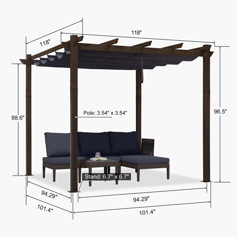 Purple Leaf Aluminium Pergola With Canopy, Navy Blue, 96.5"H x 118"W x 118"D
