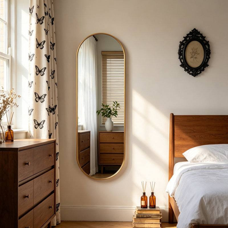 Oval Full‑Length Wall Mirror, 55" H x 18" W
