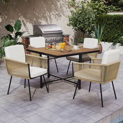 5 Pieces Patio Dining Set Outdoor Rectangular Table And Chairs Furniture Set