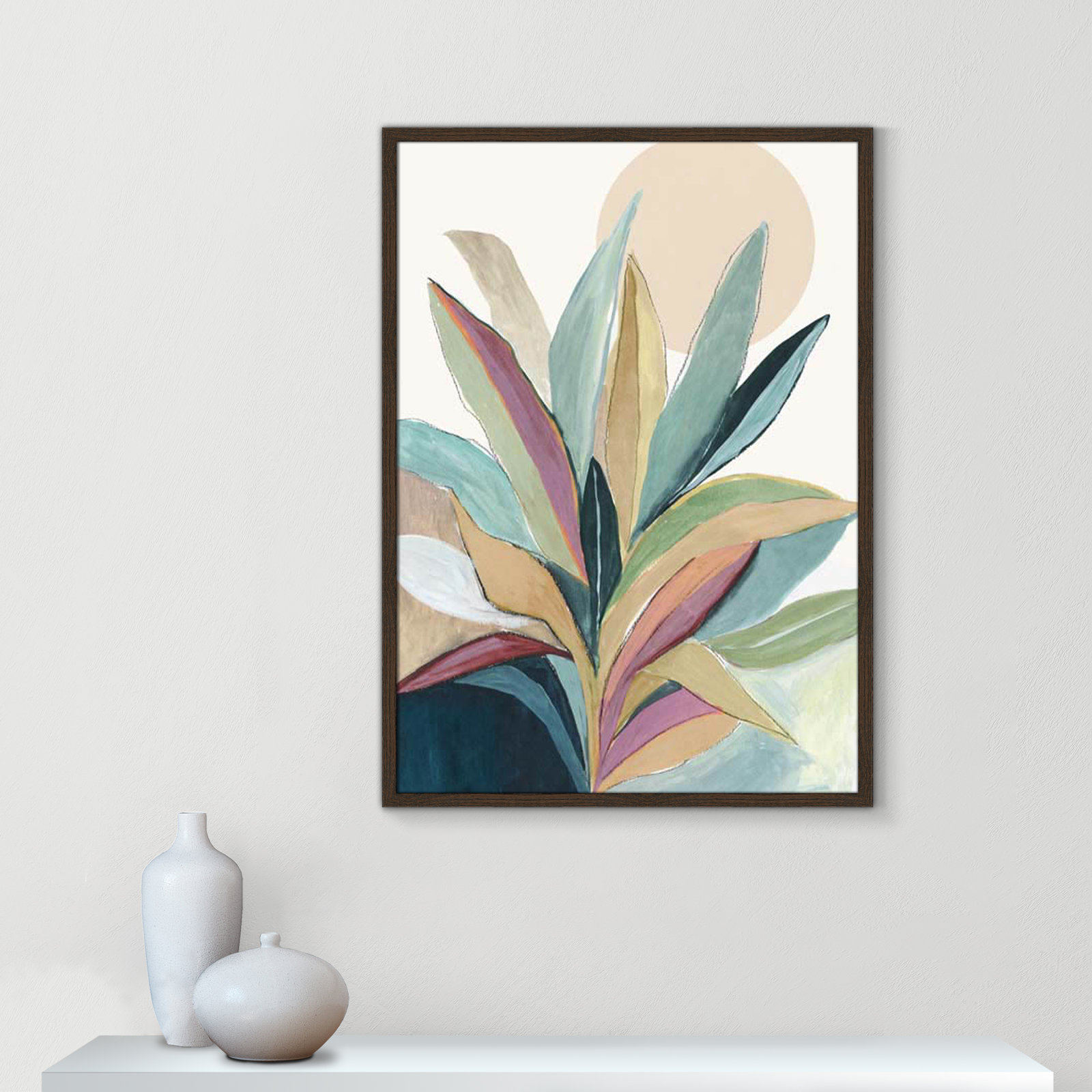 Sunny Bright Leaves I by Asia Jensen, 35.5" H x 25.5" W x 0.75" D, Walnut Slim Unmatted Picture Framed