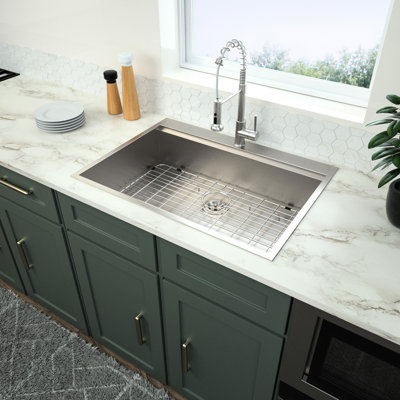 18 Gauge Drop In Workstation Sink With Drain Grooves - 30" Stainless Steel Kitchen
