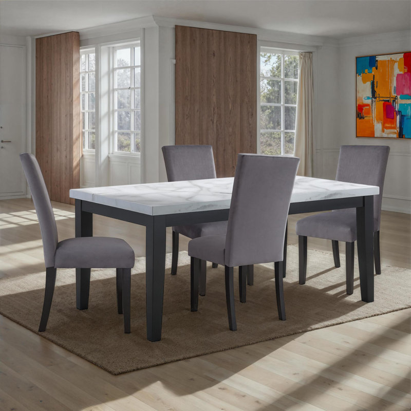 Sterling Marble Top Dining Table Set, 5 Pieces: Table, 4 Chairs