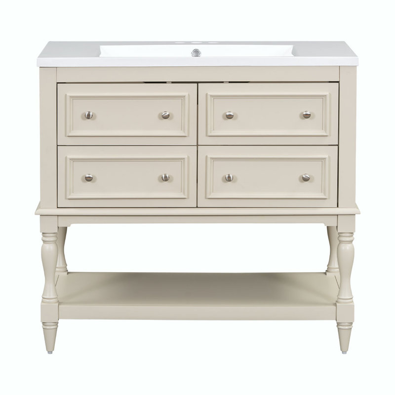 Meuble-lavabo de salle de bain avec lavabo, Beige