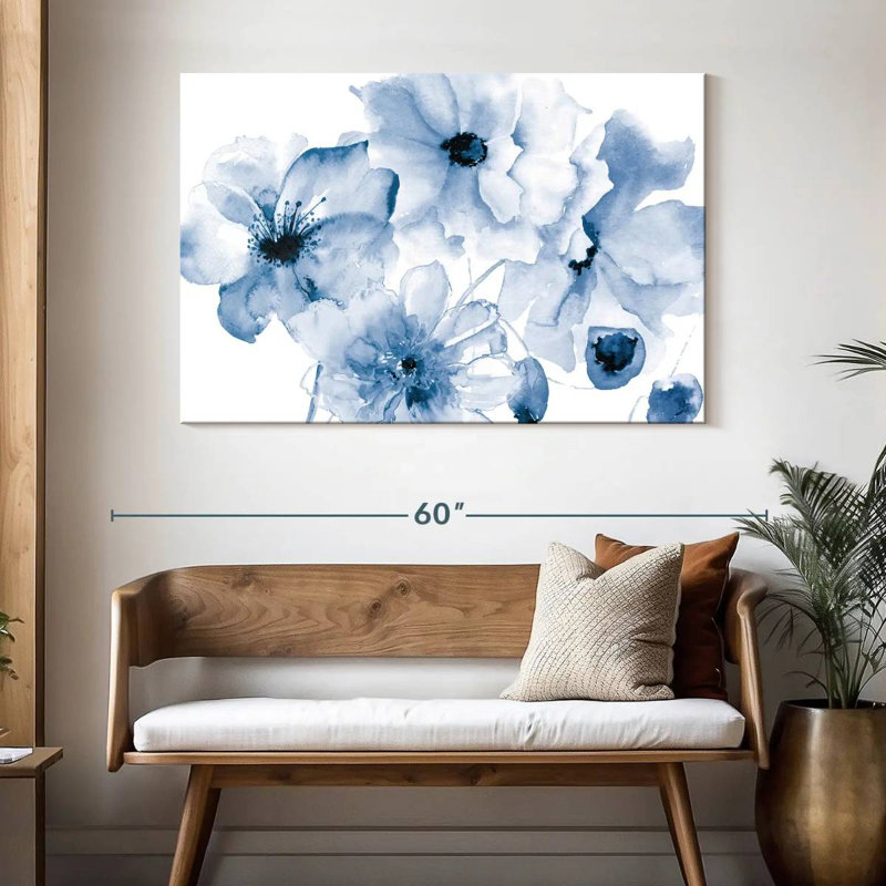 Harnek en fleurs bleu, H 32 po x l 48 po