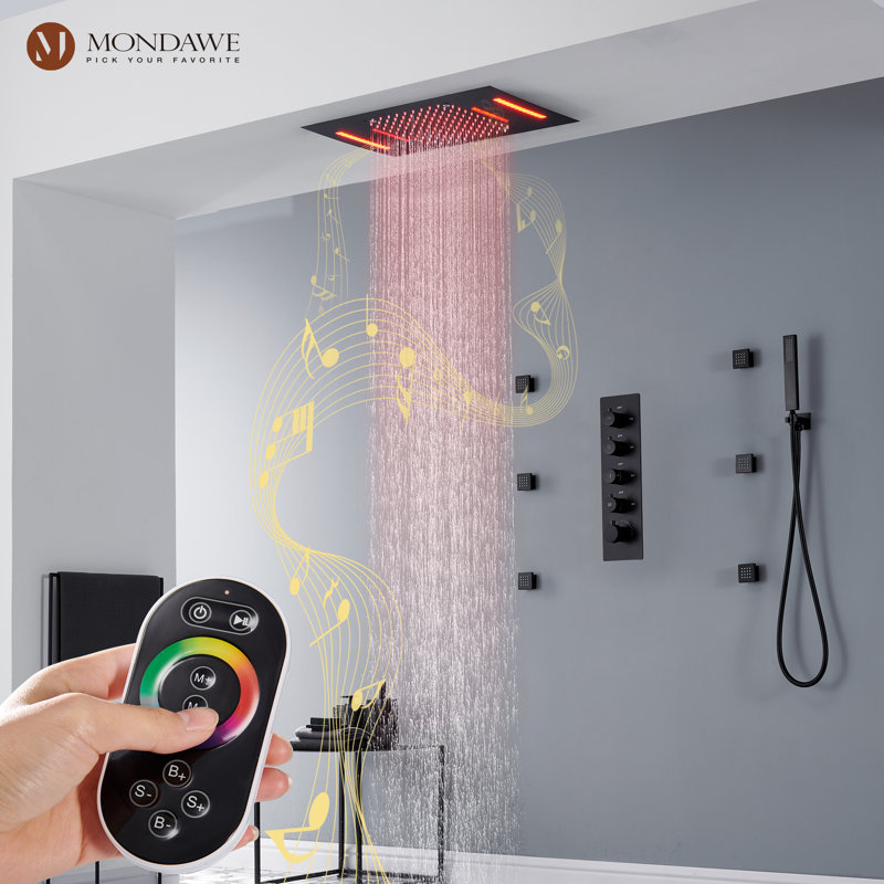 AquaRhapsody Luxury Complete Shower System with Bluetooth Music and LED, Matte Black