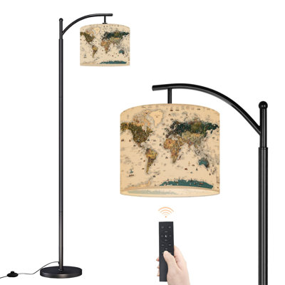 Arc Floor Lamp detailed retro political world map italy water city Floor Lamps with Remote LED Lights Adjustable Lamp Shades Tall Standing Lamps for Reading Office Living Room