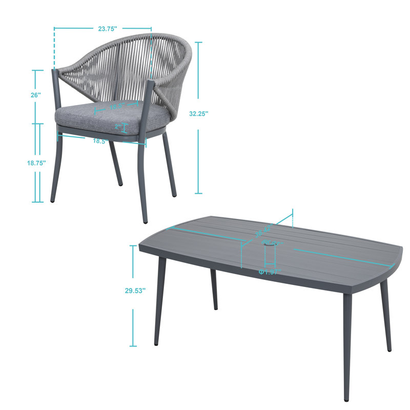 Aleona 6 - Person Patio Dining Set with Rectangular Table , Cushions Included, 29.5" H x 39" W x 66" L, Gray