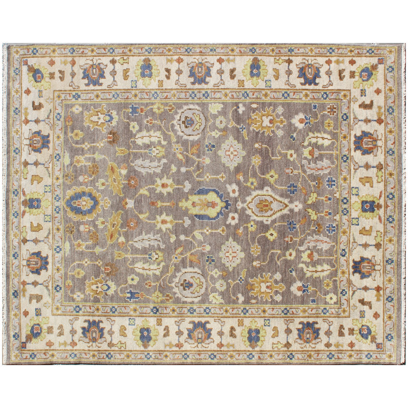 Tapis gris ivoire en laine noué à la main de la collection Bristol - 8 pi x 10 pi, Gris / Ivoire