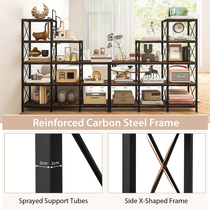 Aniah 130cm H x 115cm W Metal Step Bookcase