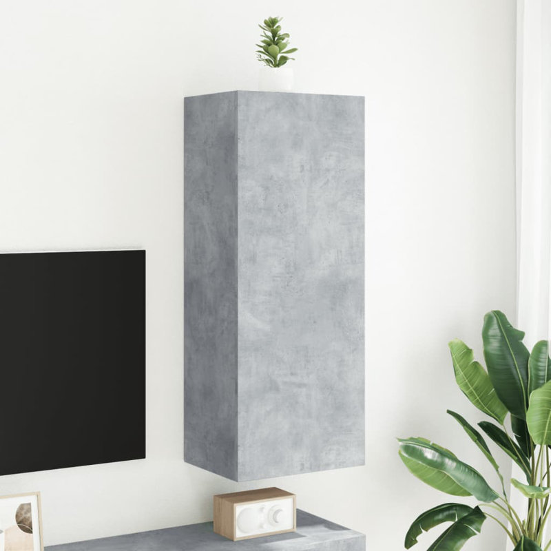 Unfinished TV Stand for TVs up to 28" with Fireplace Included, Concrete Grey