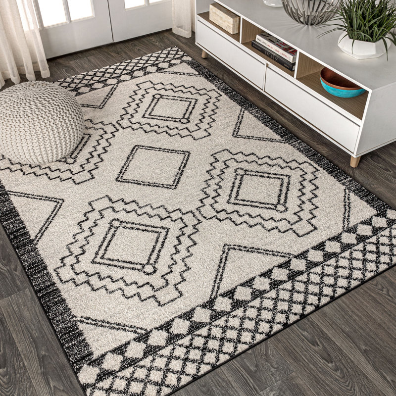 Amir Moroccan Beni Souk Cream/Black Rug, Rectangle 5'3" x 7'7"