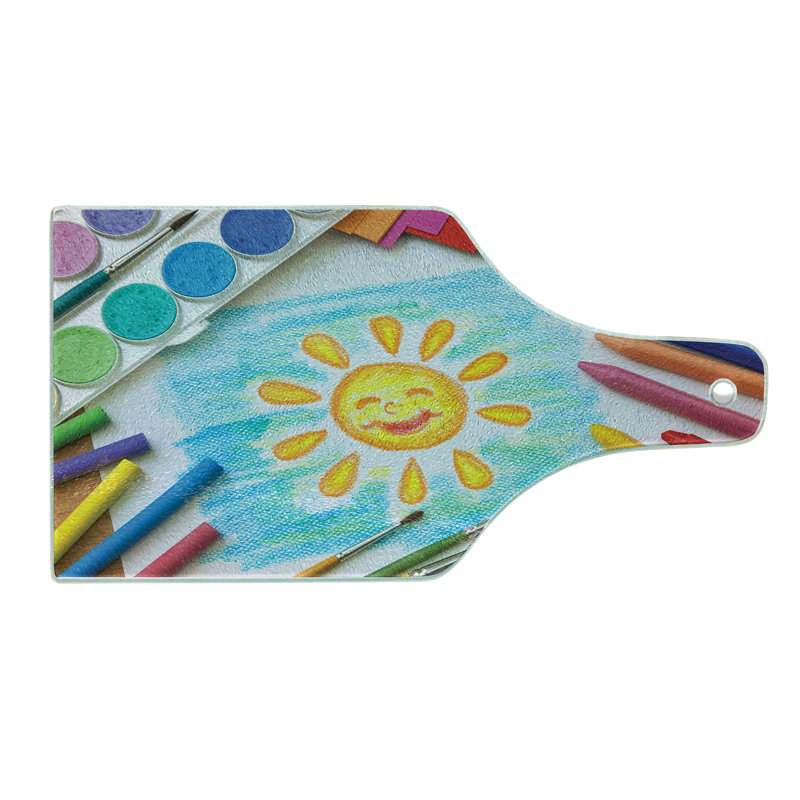Planche à découper en verre trempé Ambesonne Crayon Photo de dessin imprimé soleil multicolore