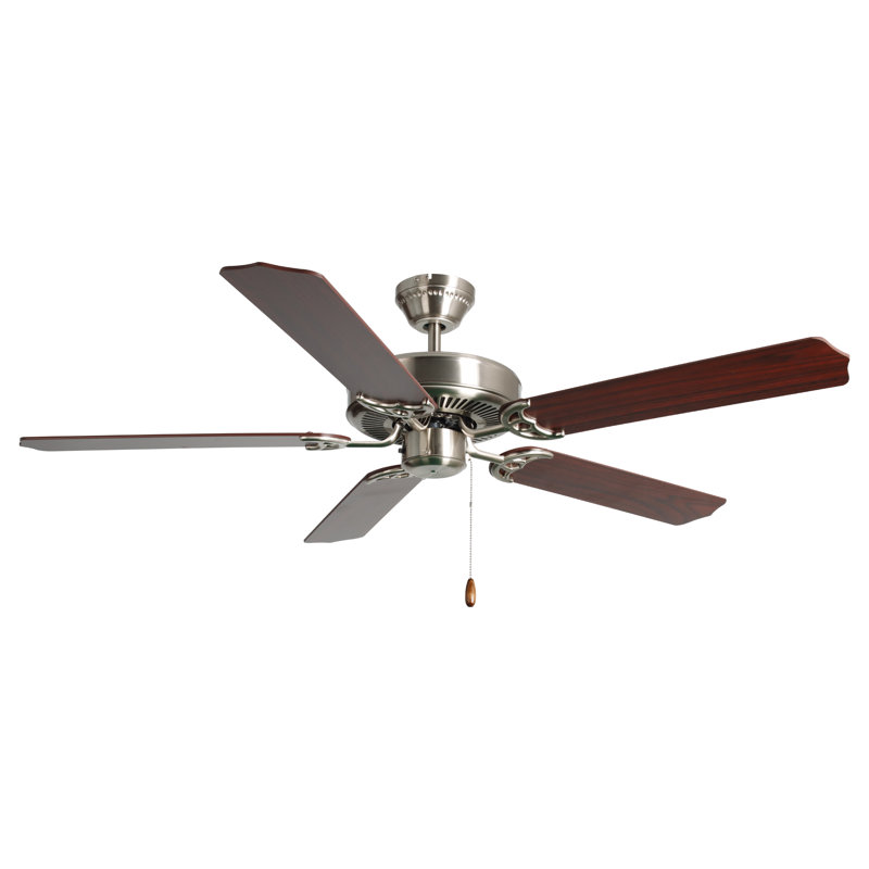 Ventilateur de plafond d'intérieur 5 pales Desert Moon, Nickel brossé, Bois rouge