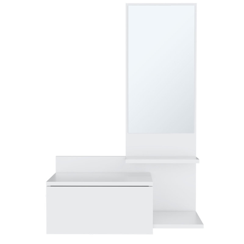 Console Table With 3 Shelf And Full Extension Drawer In White - Style, & Compact 23.6" Wide Floating Design, Modern For Entryway