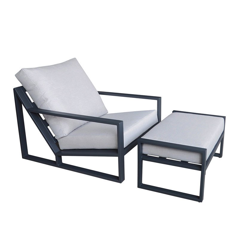 Chaise longue de patio en aluminium avec coussins et repose-pieds, coussins souples en tissu imperméable avec structure en aluminium, noir