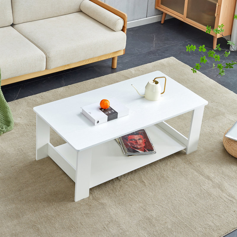 Wood Coffee Table Tea Table Rectangle Coffee Table Living Room Table Center Table, White, 16.5" H x 35.4" L x 21.7" W