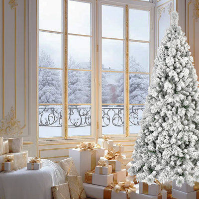 Arbre de Noël 8 pi avec 1445 pointes - PVC enneigé et branches à aiguilles dures, structure à charnières pour une installation facile, support en métal stable - arbre de Noël réaliste