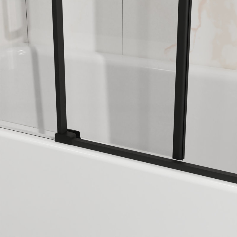 Bathroomsliding Shower Door1/4"  6Mm  Tempered Glass60" W X 58" Hreversible Designstainless Steel Framematte Black 1/4" Thick Glass Sliding Door For Bathroom, 60" Width Adjustable, Stainless