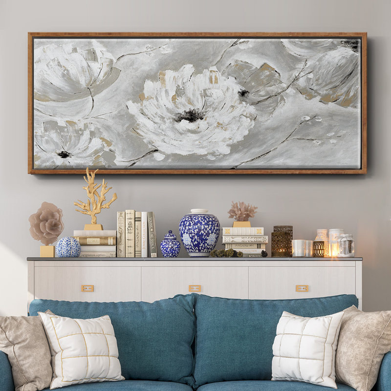 Silver Sun Garden- Framed Canvas, 20" H x 50" W