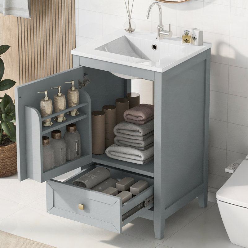 Bathroom Vanity with Sink Bathroom Cabinet with Soft Closing Door A Drawer, Grey