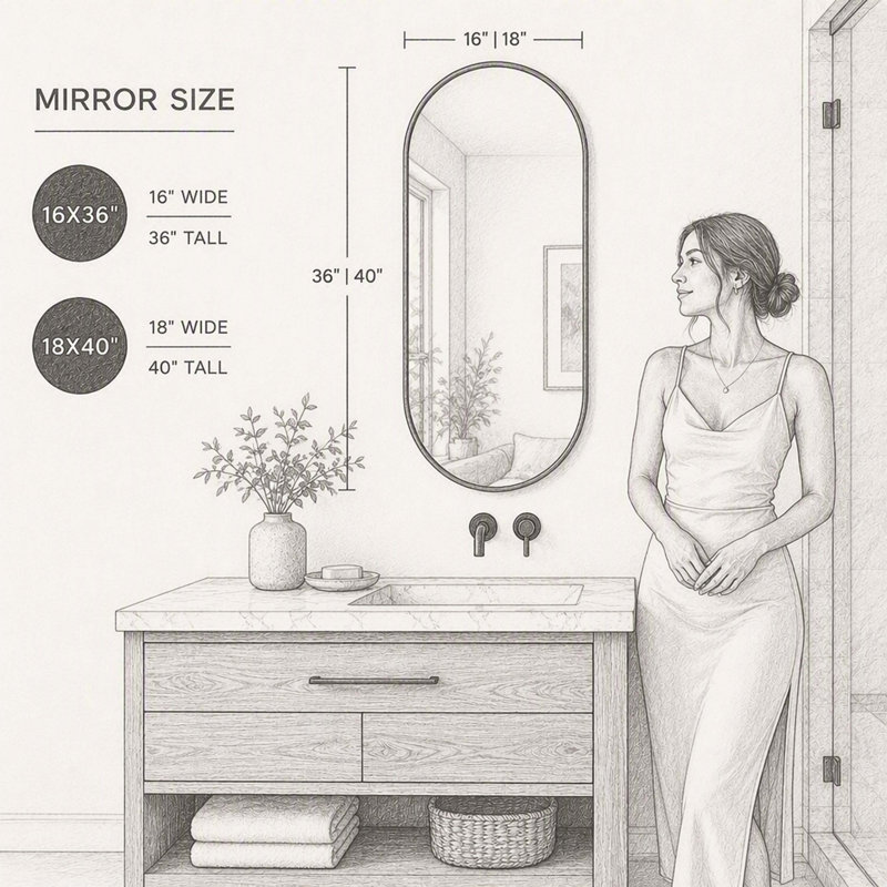 Miroir mural ovale moderne Modern, H 40 po x l 18 po