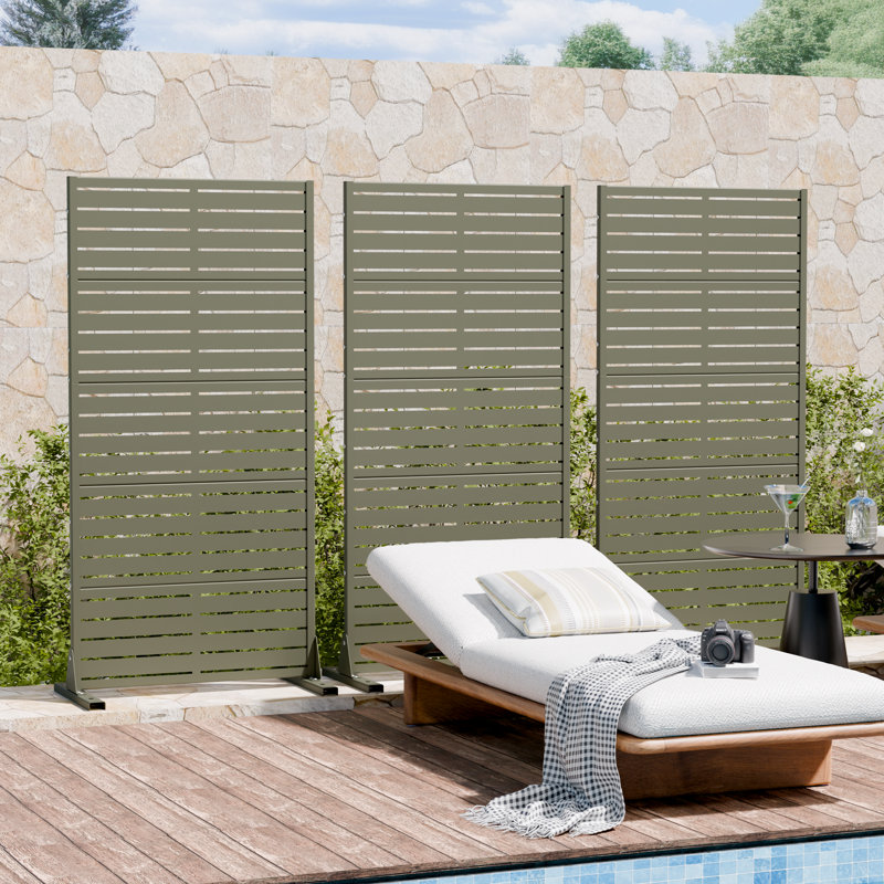 Panneau de clôture d'intimité en métal à rayures horizontales, Gris olive, H 60 po x l 30 po x P 16 po