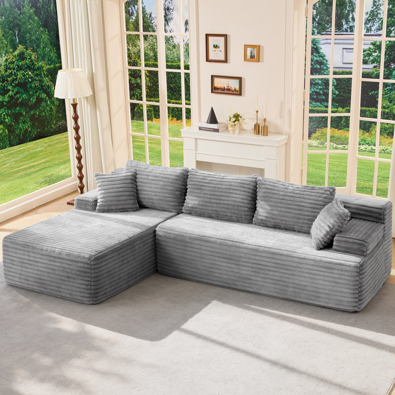 Canapé modulaire en forme de L de 108 po sans dossier, en mousse à mémoire de forme avec méridienne surdimensionnée pour le salon, gris, faisant face à la gauche