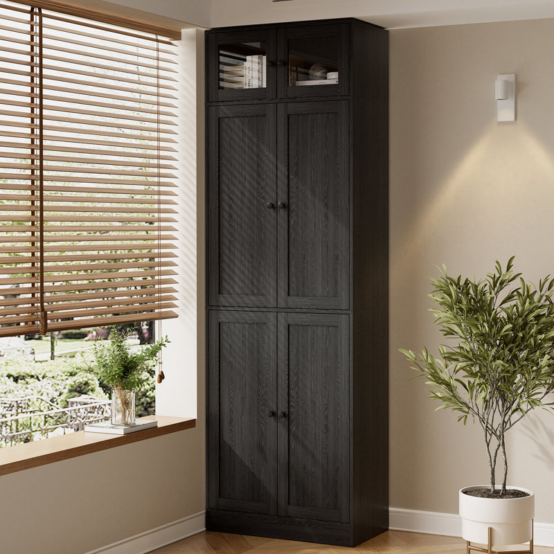 86.7'' H X 23.6'' W Book Cabinet Storage Bookcase With 7 Shelves With Glass Doors, Black