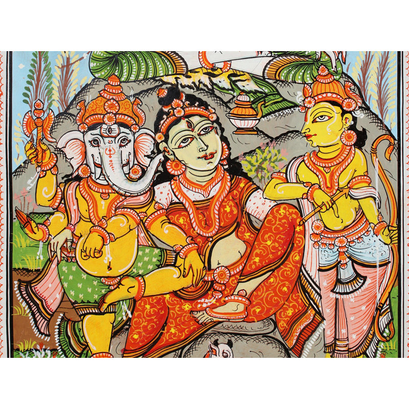 Shiva Parivar | Paata, peinture de l'Orissa | Aquarelle sur Patti