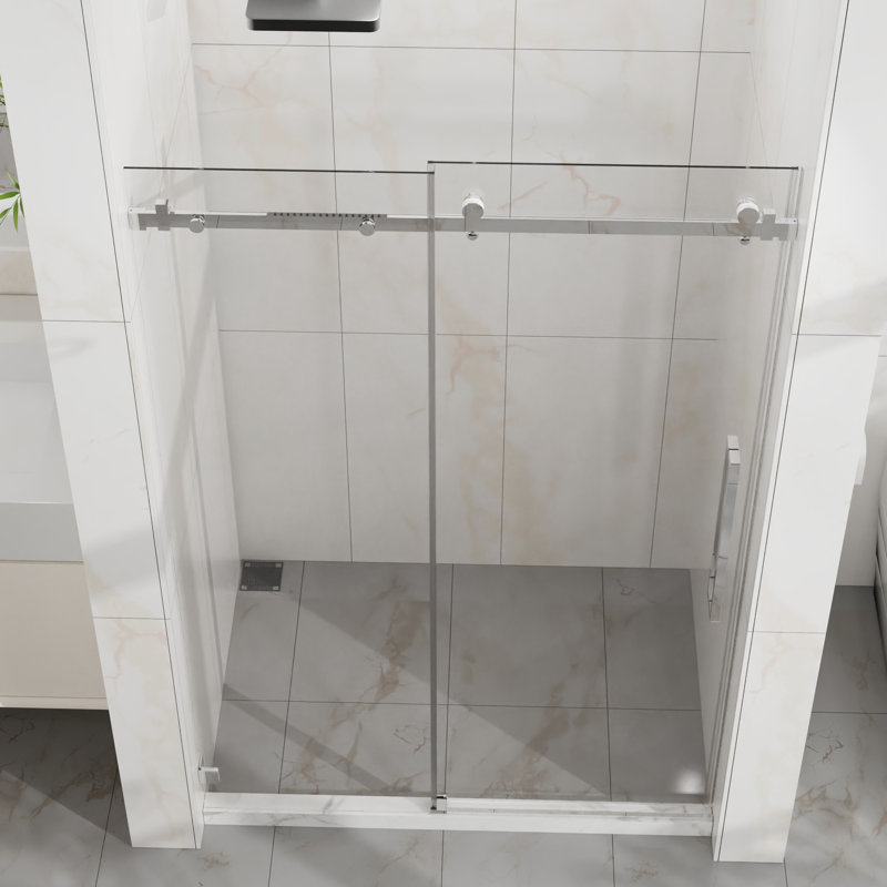 Shower Door, 48" X 72", 1/4"  6Mm  Tempered Clear Glass, - Proof, Adjustable, Reversible, Splash, Smooth Sliding, Steel Frame, Waterproof Sealing, Quiet Pulleys, Proof Coating Sliding Easy Clean,