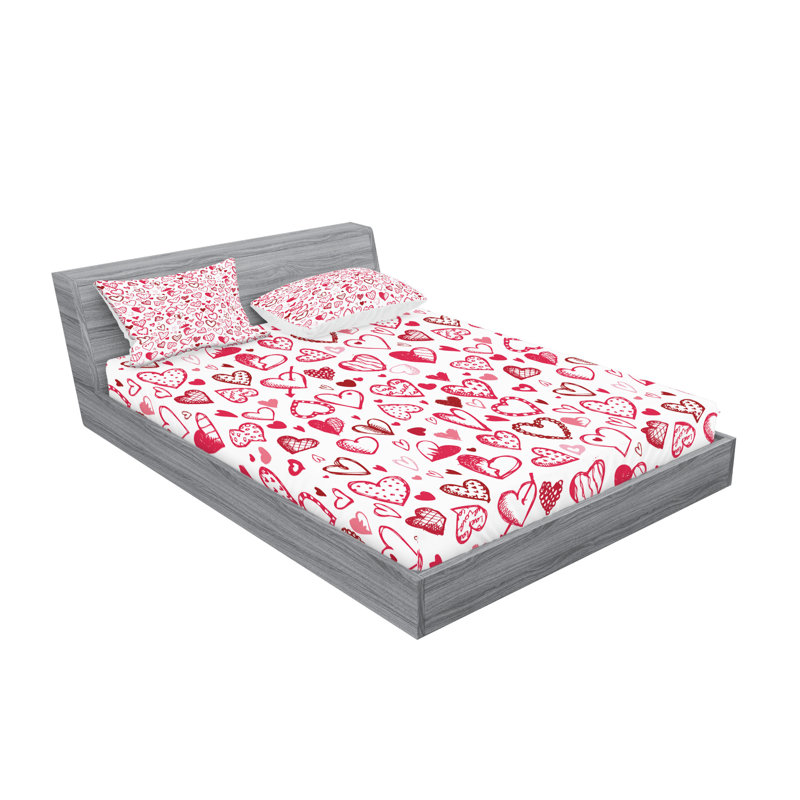Drap-housse et coussin décoratif Ambesonne Love Magenta Ruby blanc, Ensemble de draps pour très grand lit californien