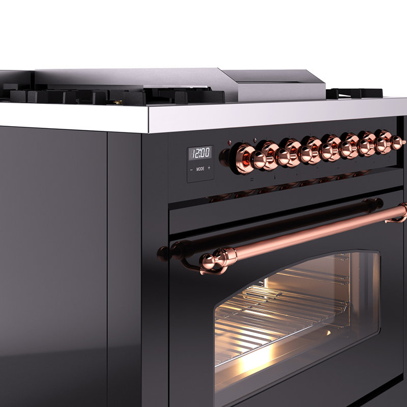 ILVE Nostalgie II 36 Dual Fuel Range, knobs, Glossy Black/Copper, Liquid Propane