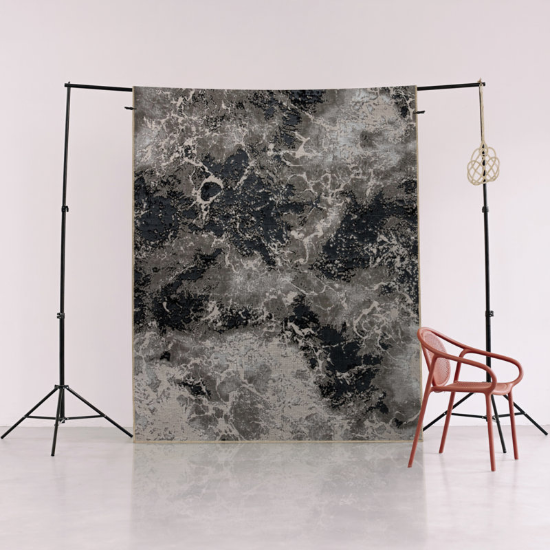 Gray Themed Abstract Patterned Creative Modern Decorative Carpet, Rectangle 3'4" x 6'7"