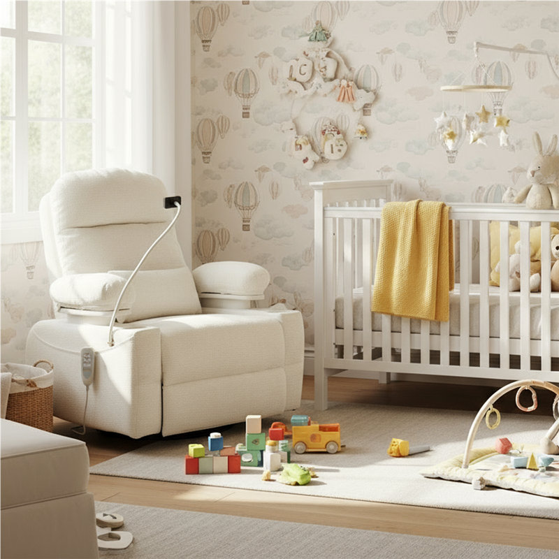 38.2" Power Swivel Nursery Glider With HugAssist Armrest,  Usb Charge & Baby-Safe (BPA-Free), Warm Ivory