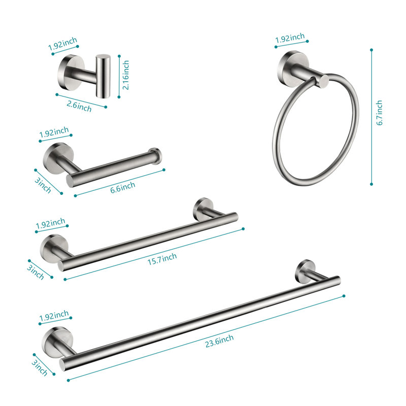 9 Piece Stainless Steel Bathroom Towel Rack Set Wall Mount, Brushed Nickel