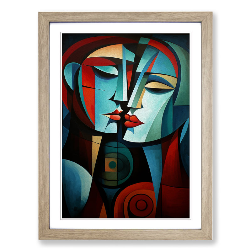 Lovers Cubism No.2 - Framed Print, Oak , 46cm H x 34cm W x 2cm D