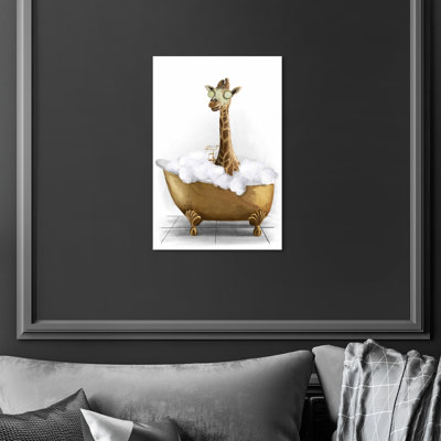 Bathtime Giraffe - Print on Canvas